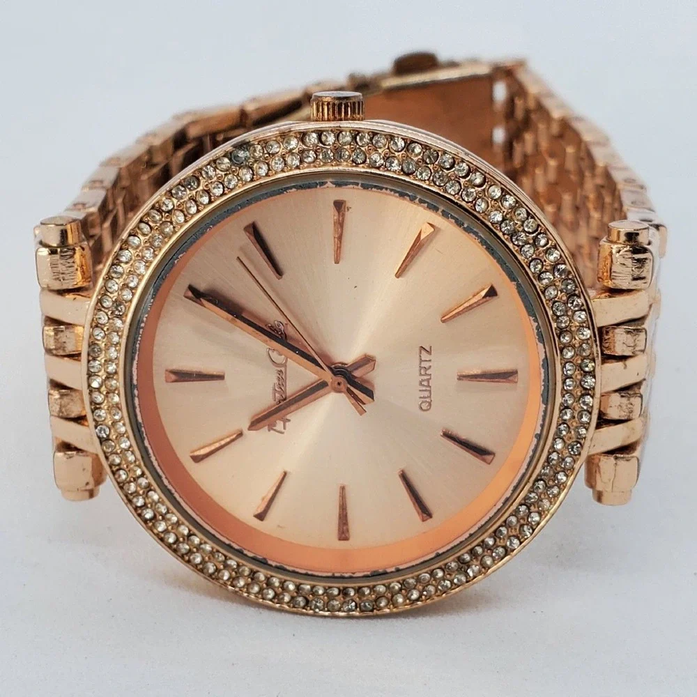 38MM Women's Watch Crystal Bezel Gold‎ Dial Bracelet 6